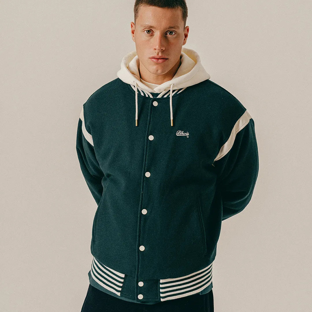 SCRIPT VARSITY JACKET - SEA MOSS