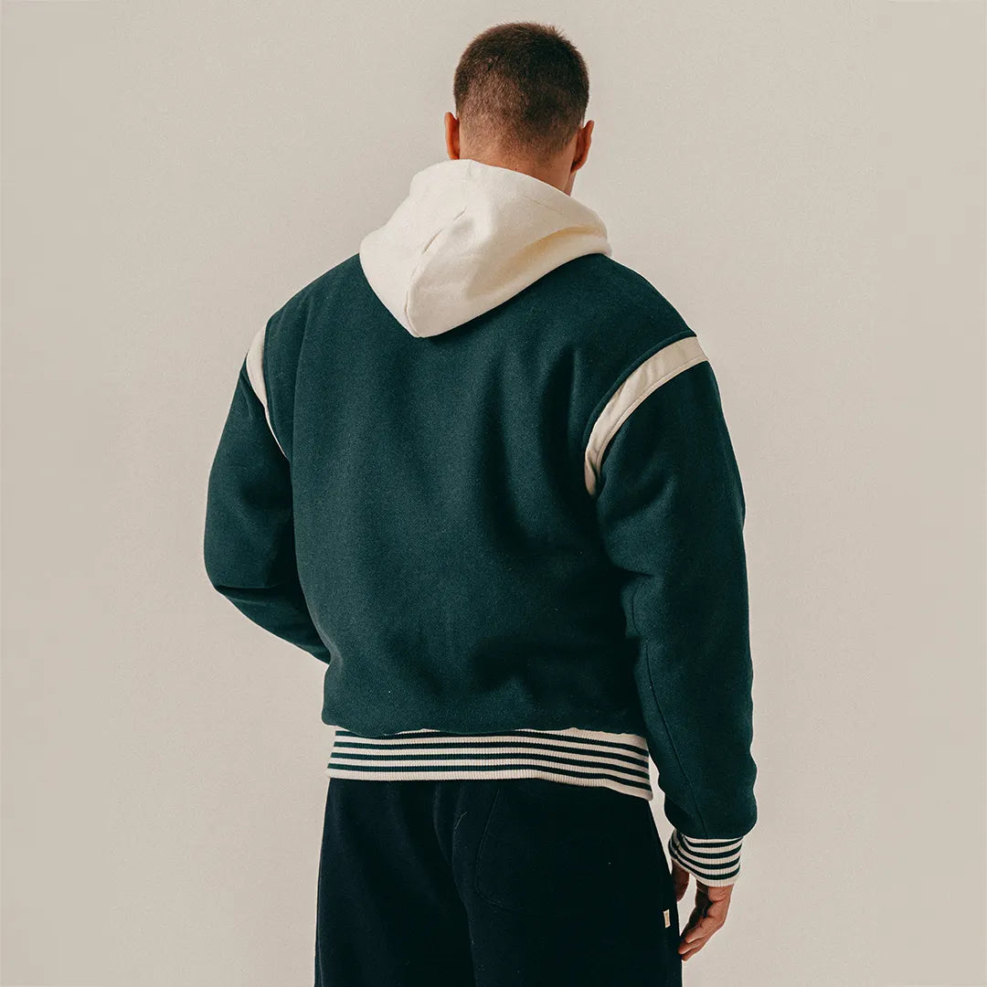 SCRIPT VARSITY JACKET - SEA MOSS