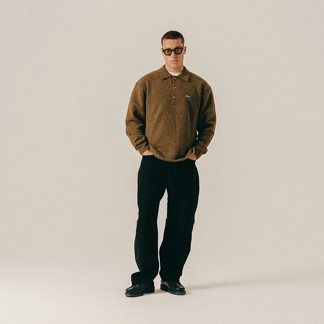 HAIRY STRUCTURE LONGLEEVE POLO - MILITARY OLIVE