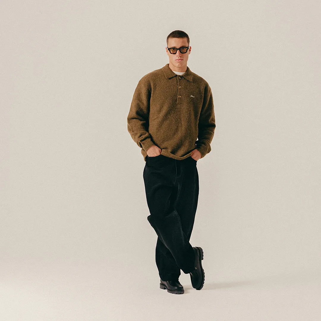 HAIRY STRUCTURE LONGLEEVE POLO - MILITARY OLIVE