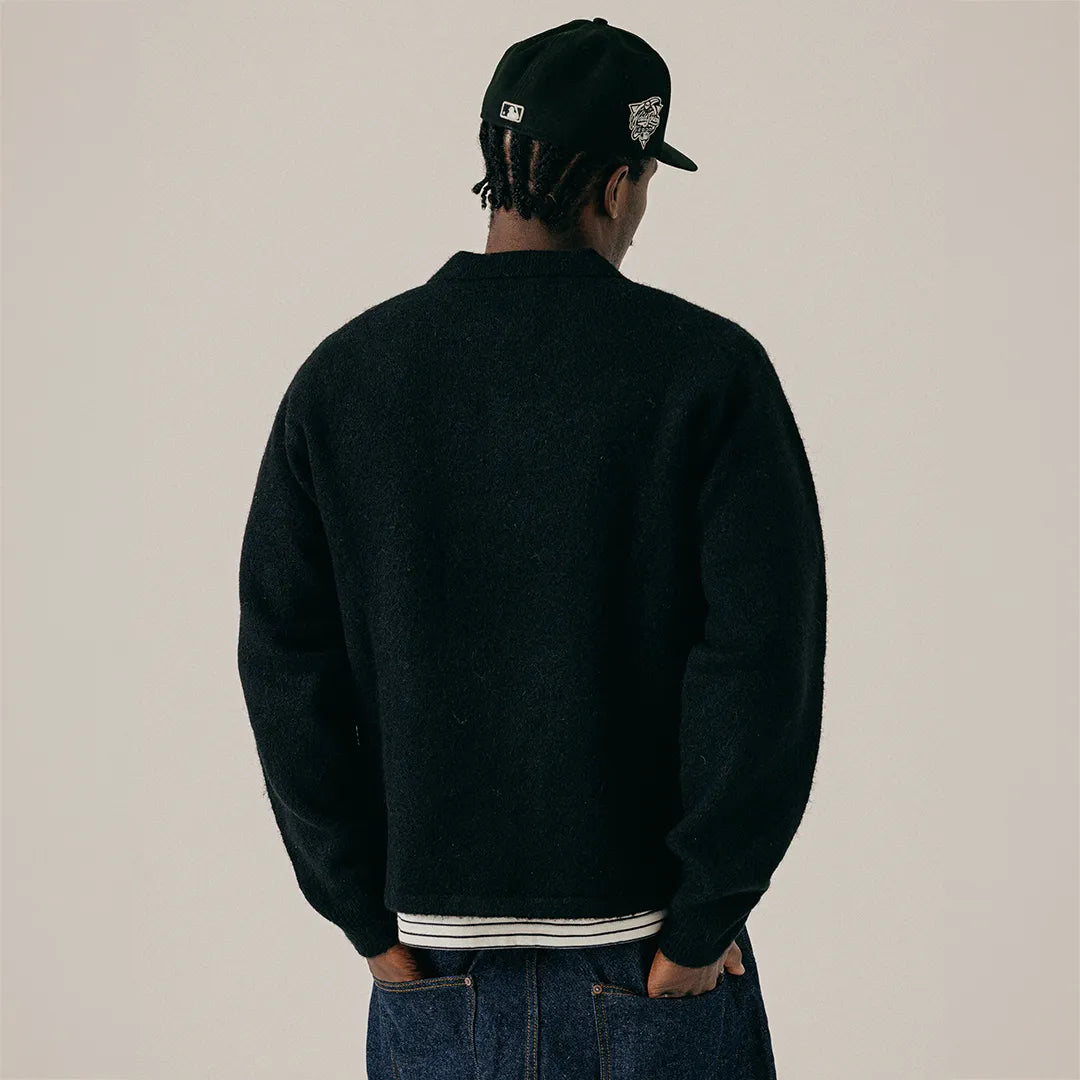 HAIRY STRUCTURE LONGLEEVE POLO - BLACK