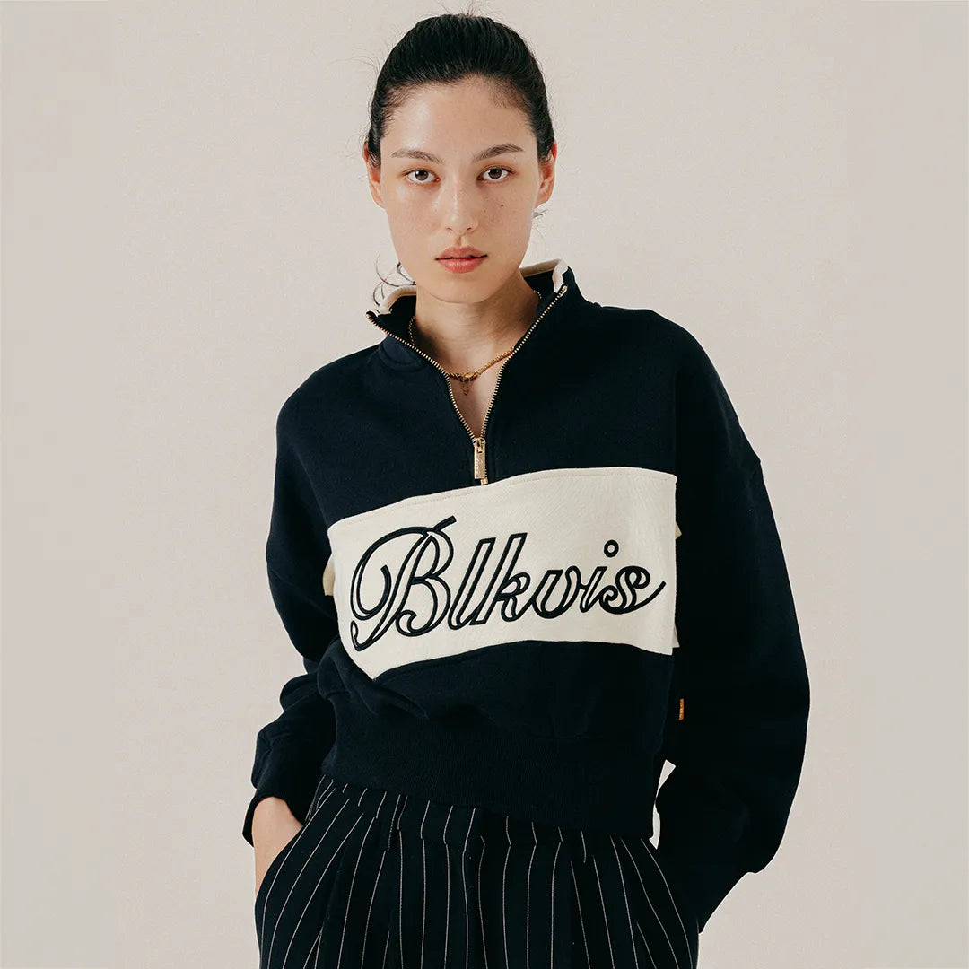 COLOR BLOCK HALF ZIP - BLACK