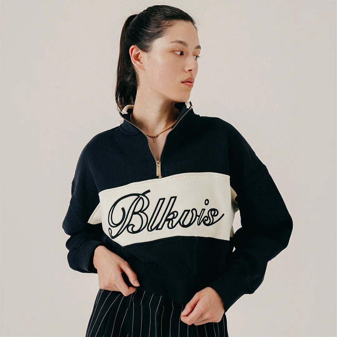 COLOR BLOCK HALF ZIP - BLACK