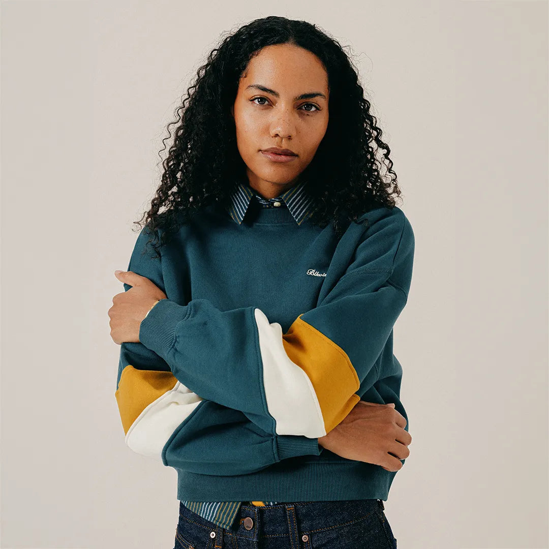 COLOR BLOCK CREWNECK - SEA MOSS
