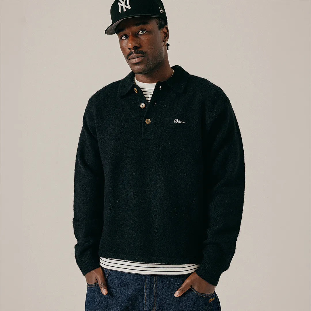 HAIRY STRUCTURE LONGLEEVE POLO - BLACK