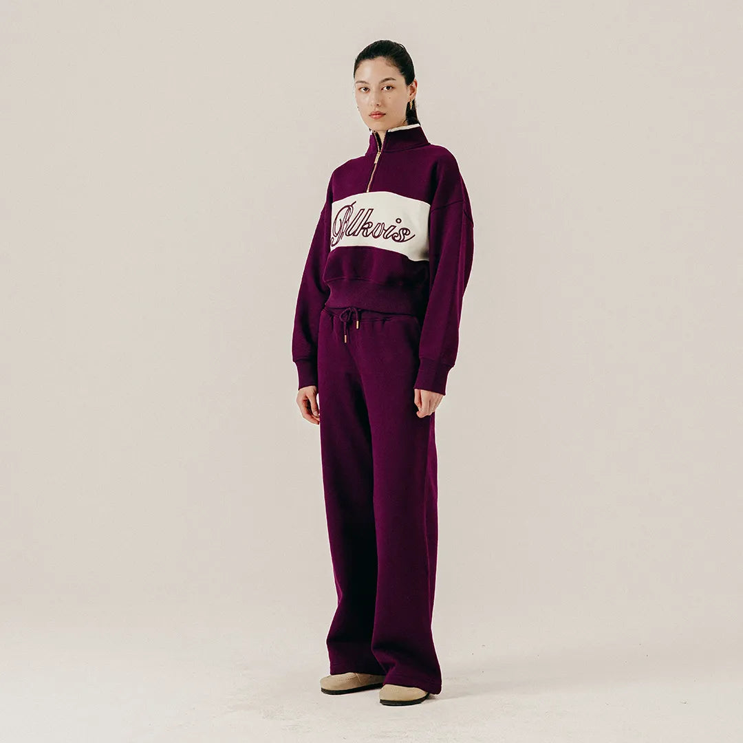 PLEATED STRAIGHT LEG SWEATPANTS - DARK PURPLE