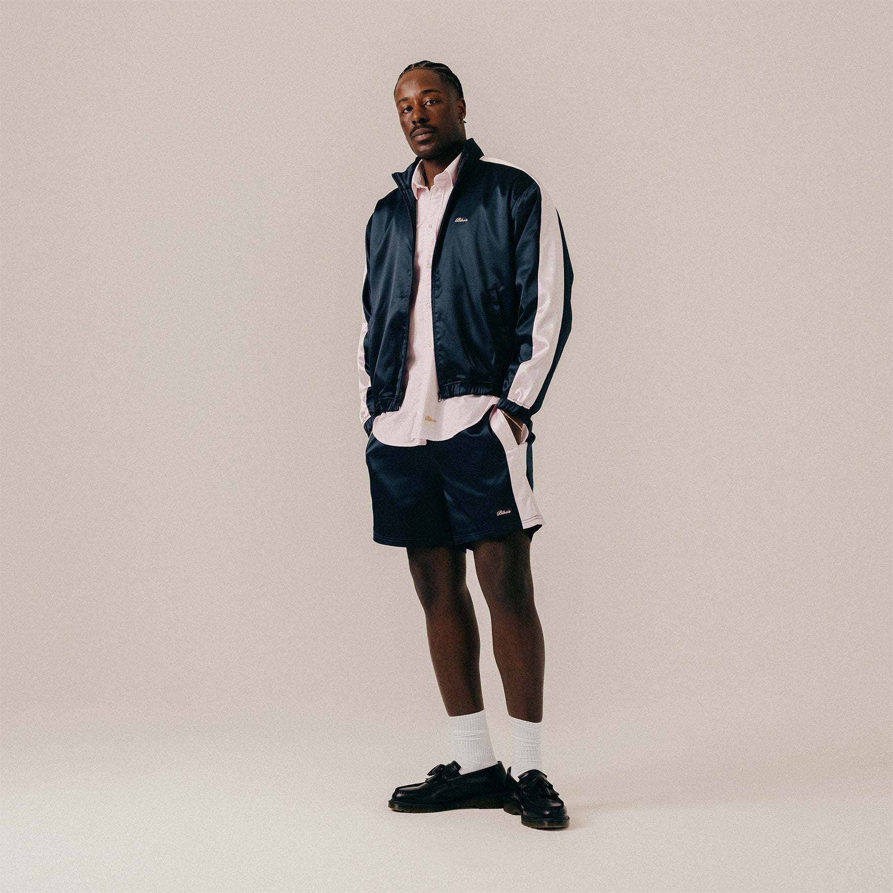 WASHED SATIN TRACK JACKET - BLUEBERRY