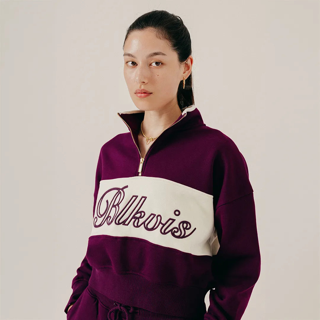 COLOR BLOCK HALF ZIP - DARK PURPLE