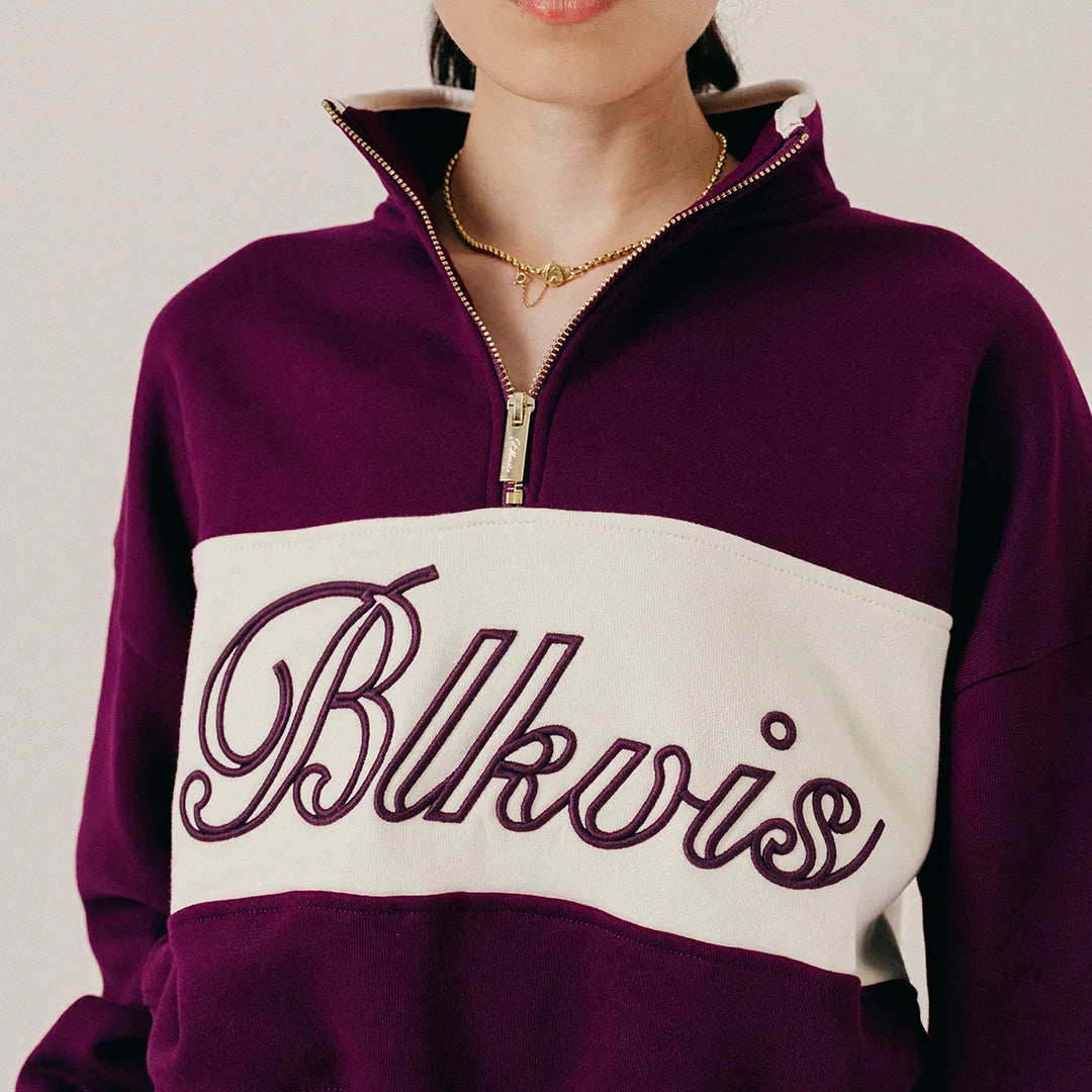 COLOR BLOCK HALF ZIP - DARK PURPLE