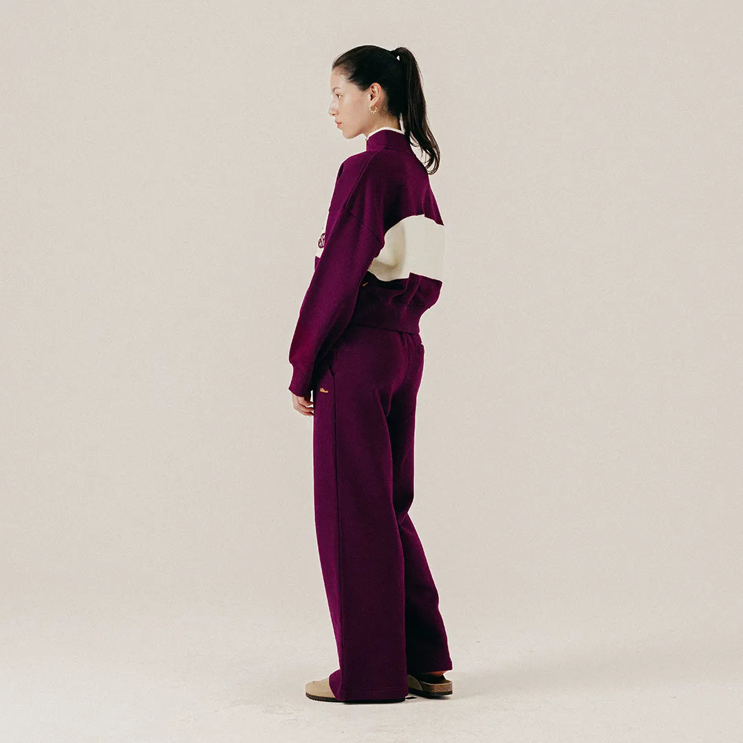 PLEATED STRAIGHT LEG SWEATPANTS - DARK PURPLE