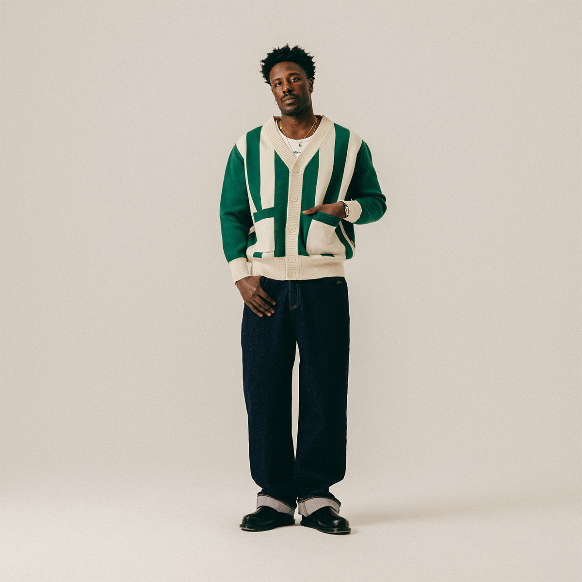 STRIPED CARDIGAN - HUNTER GREEN