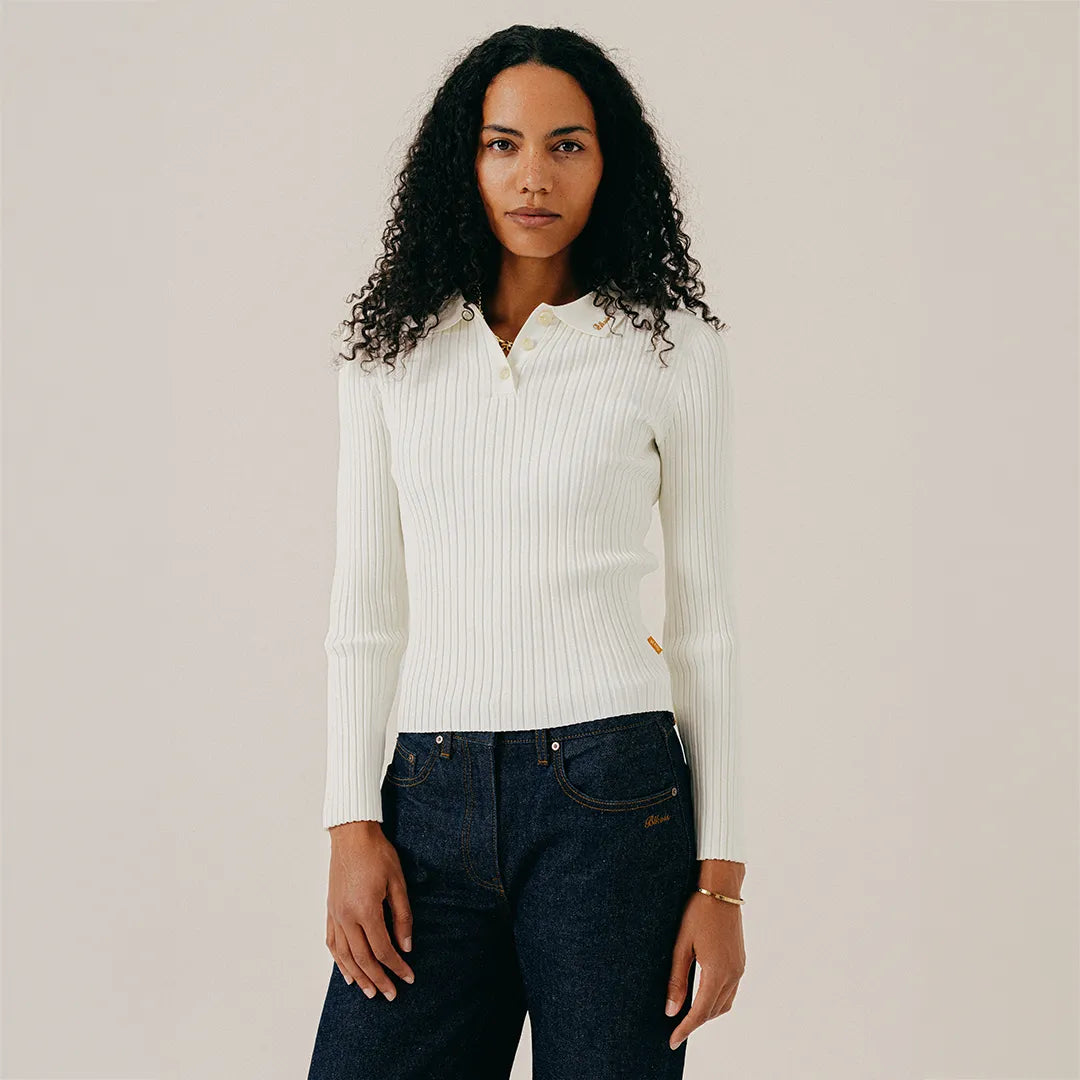 RIB KNITTED POLO - PAPYRUS