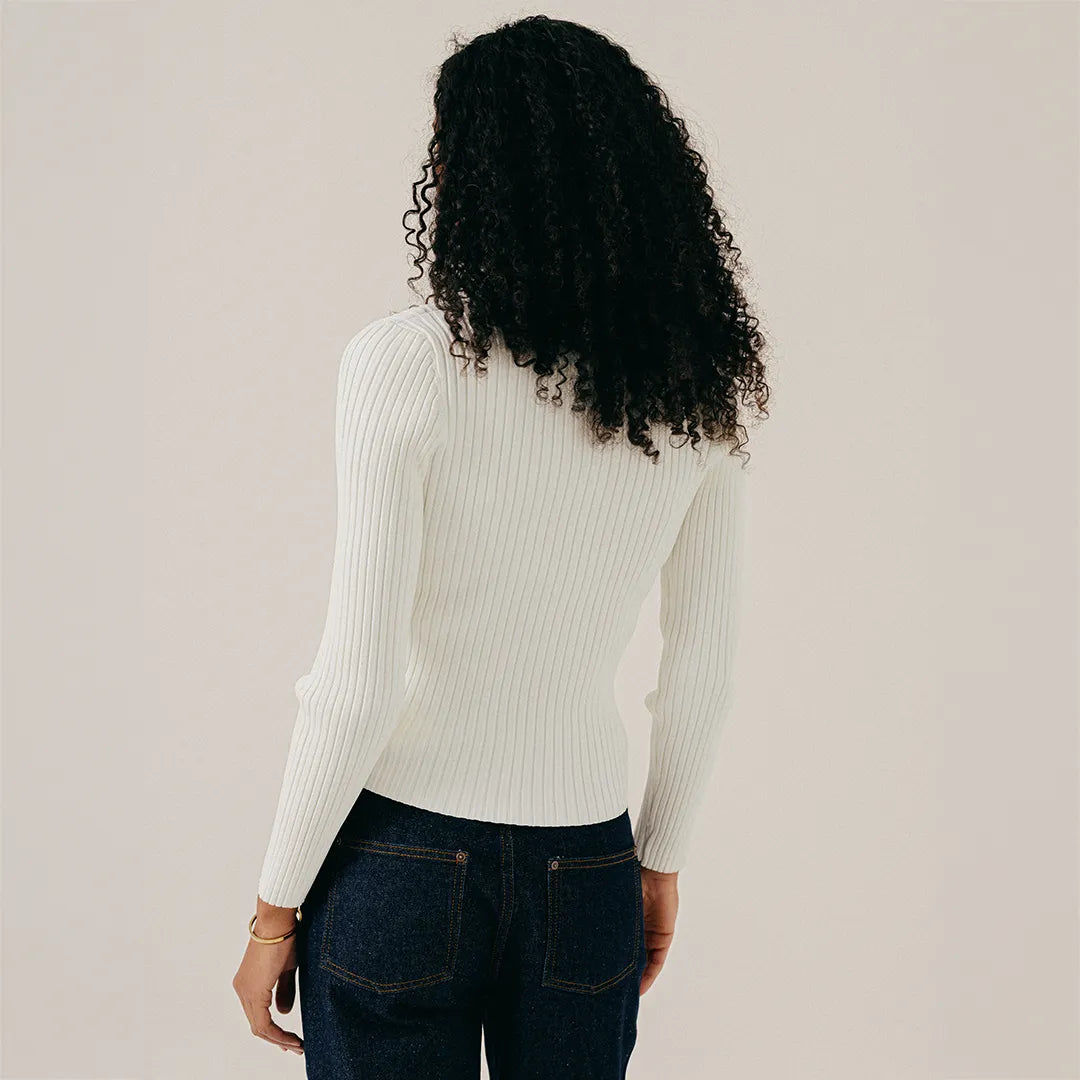 RIB KNITTED POLO - PAPYRUS