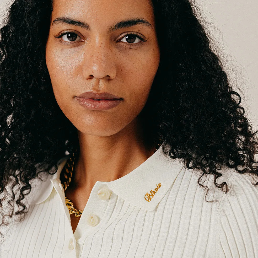 RIB KNITTED POLO - PAPYRUS