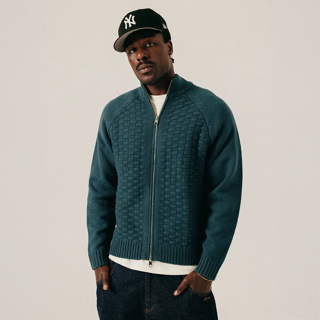 STRUCTURED ZIP CARDIGAN - SEA MOSS
