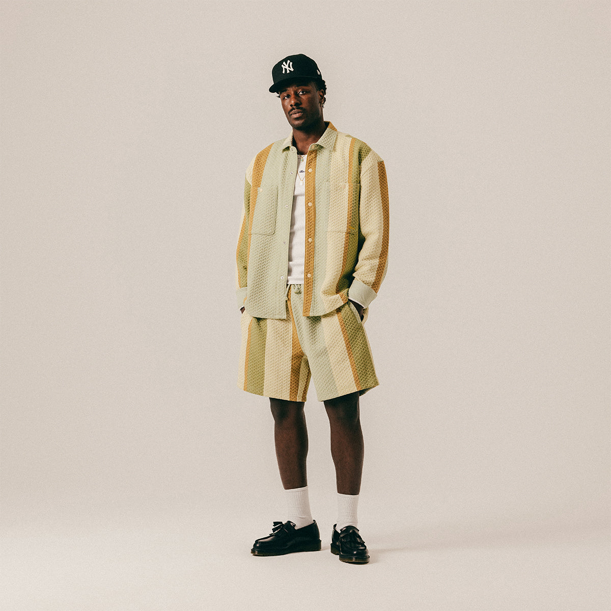 STRIPED QUILTED OVERSHIRT - LAUREL GREEN