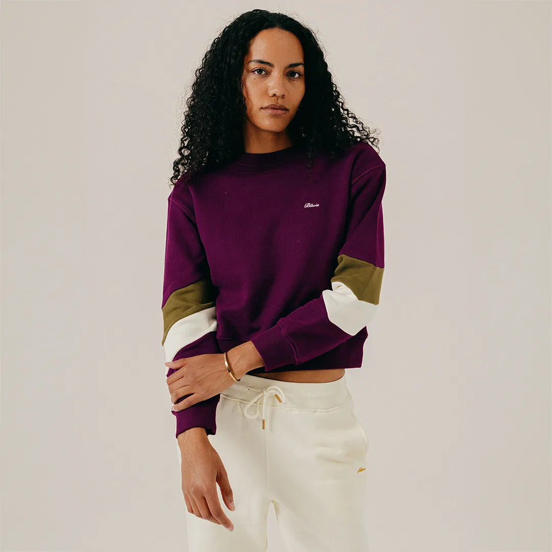 COLOR BLOCK CREWNECK - DARK PURPLE