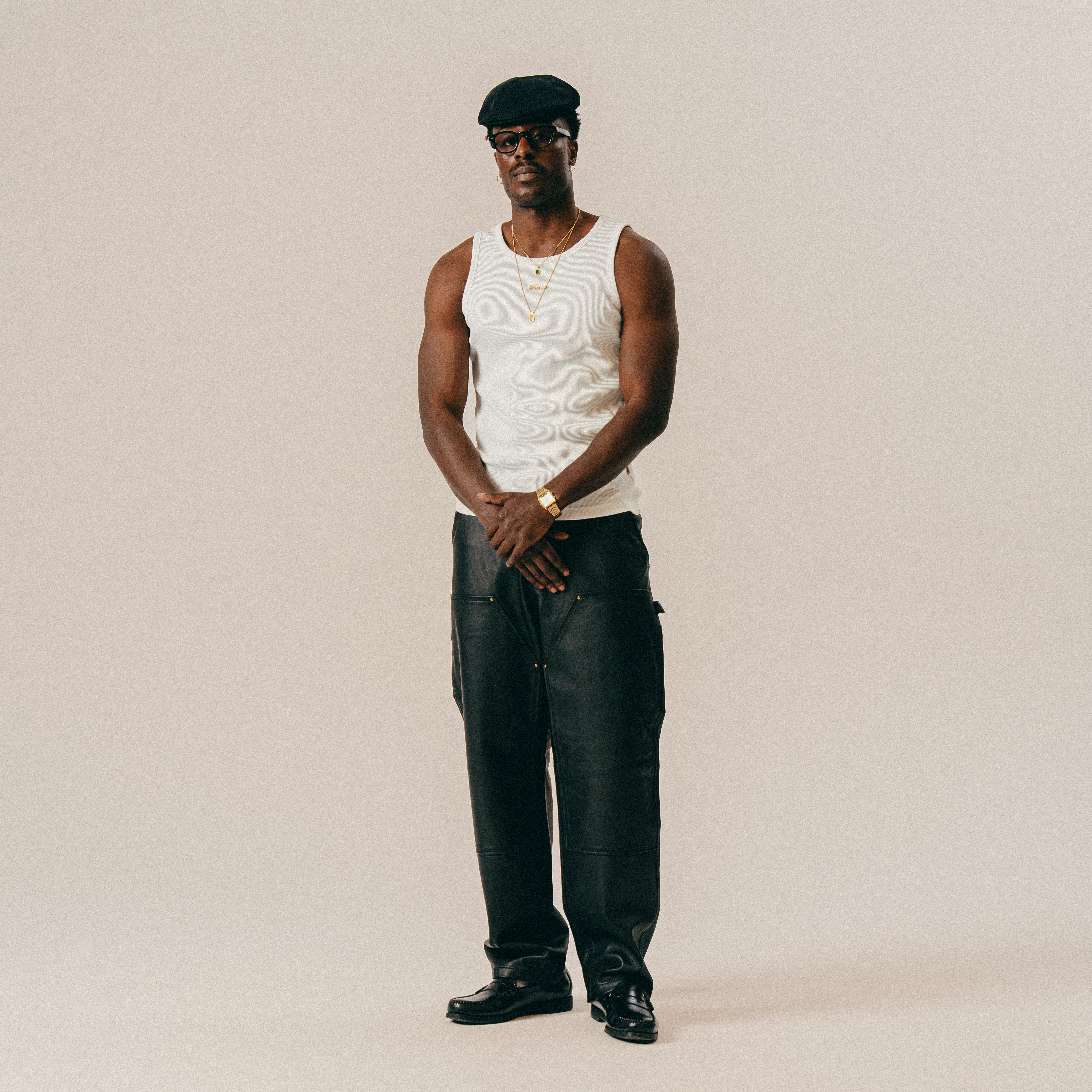 BLKVIS DOUBLE KNEE LEATHER PANTS - BLACK