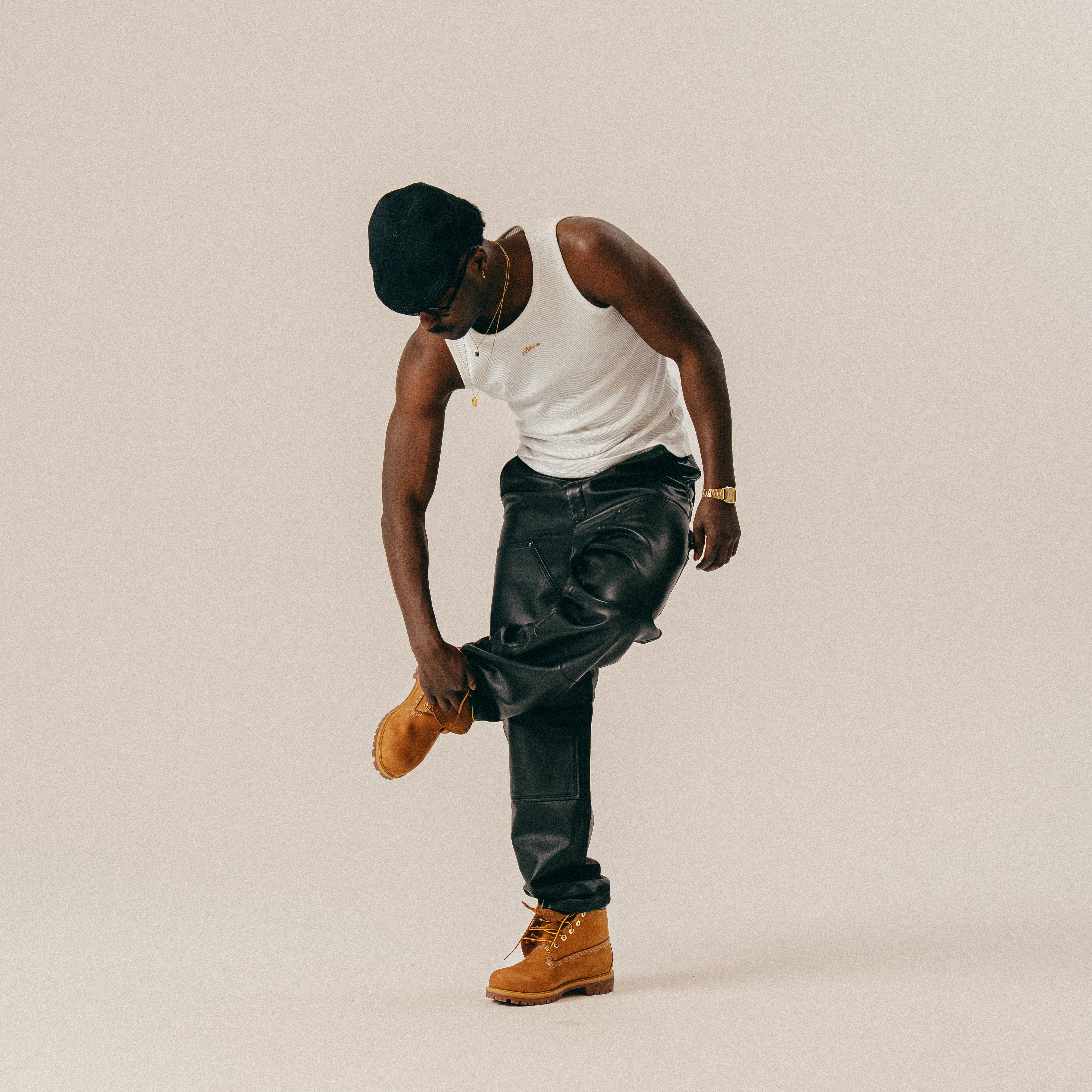 BLKVIS DOUBLE KNEE LEATHER PANTS - BLACK