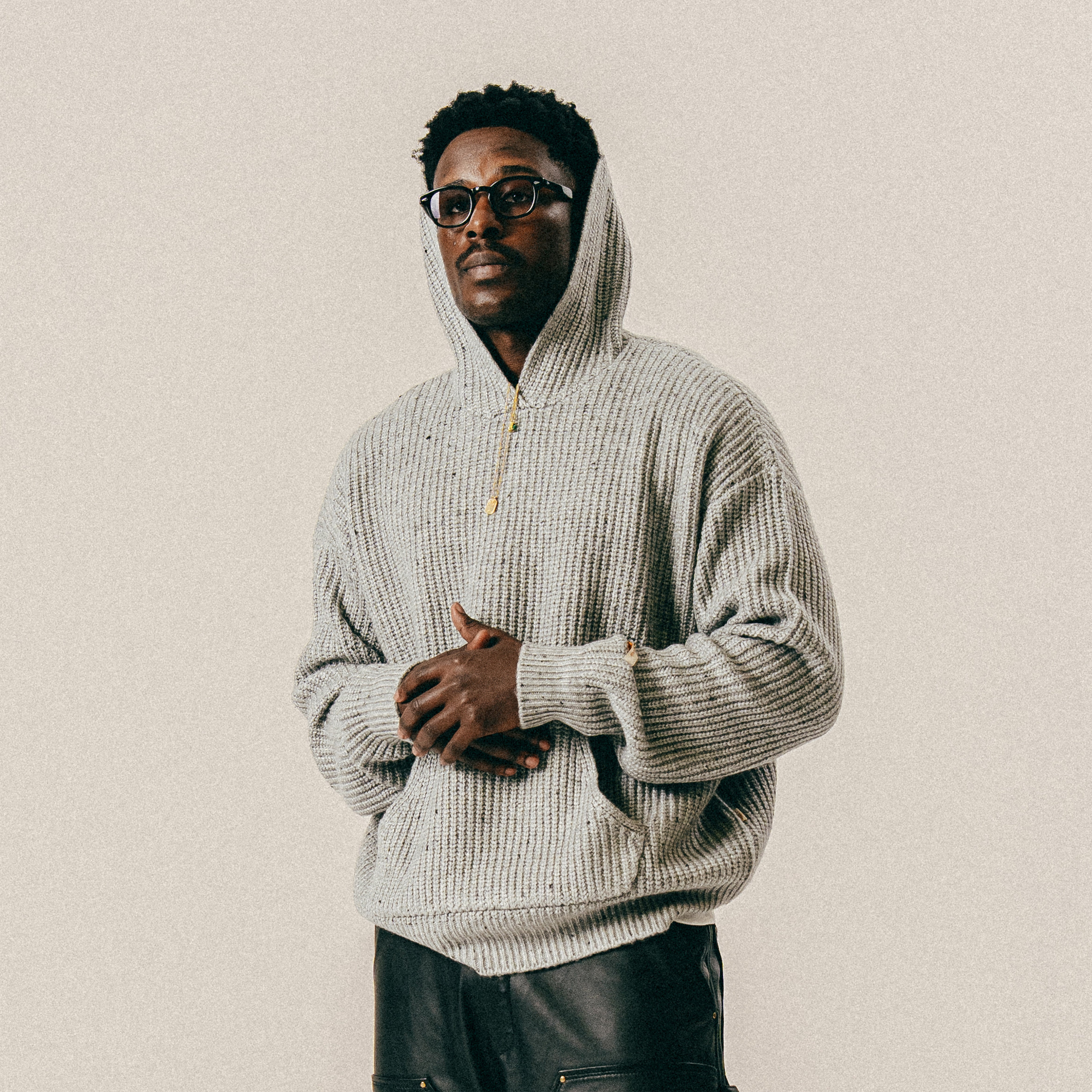 BLKVIS SCRIPT HEAVY KNIT HOODY - MID GREY HEATHER