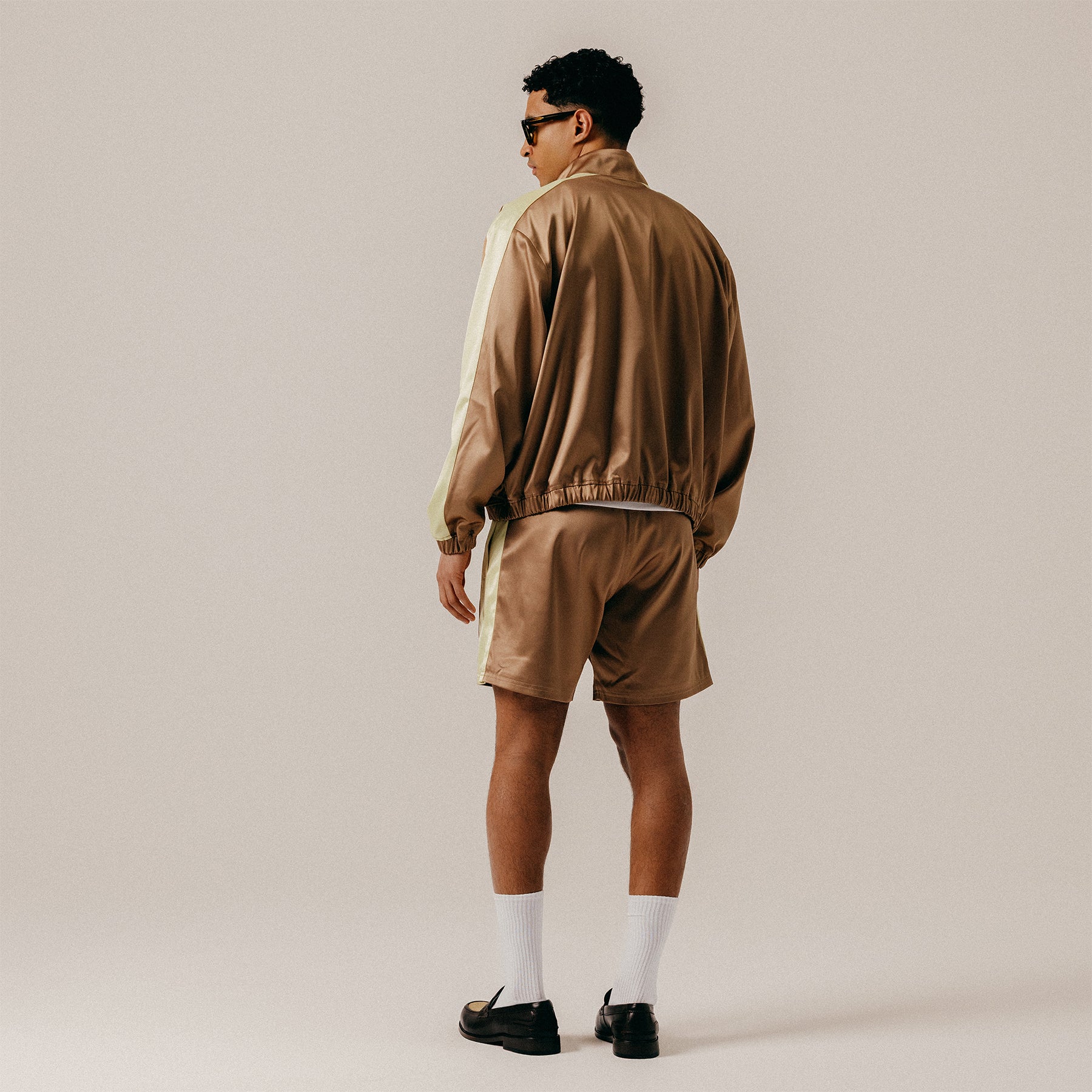 WASHED SATIN TRACK JACKET - GINGER SNAP