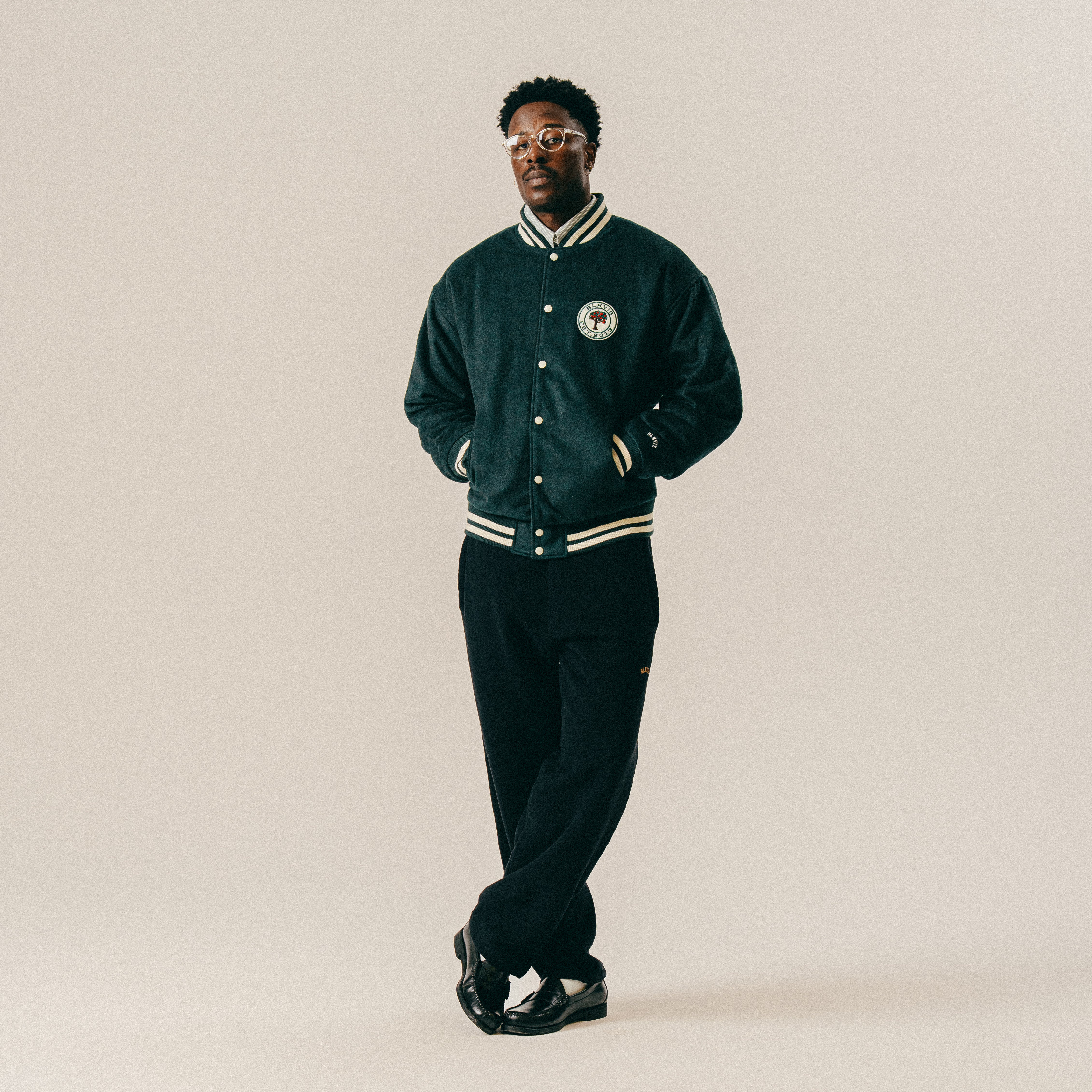 BLKVIS SOURCE WOOL TEDDY VARSITY JACKET - DARKEST SPRUCE