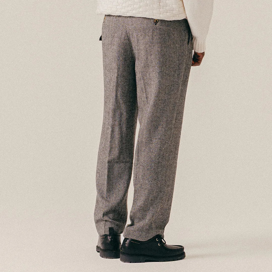 HERRINGBONE WOOL SUIT TROUSERS - BLACK
