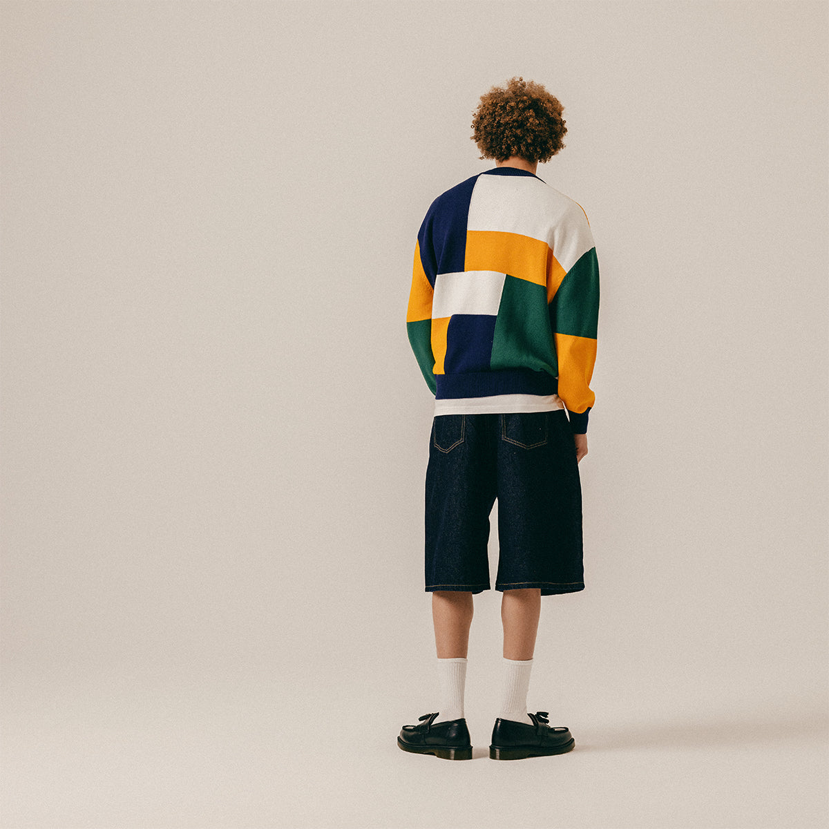 PATCHWORK KNITTED CREWNECK - PEACOAT