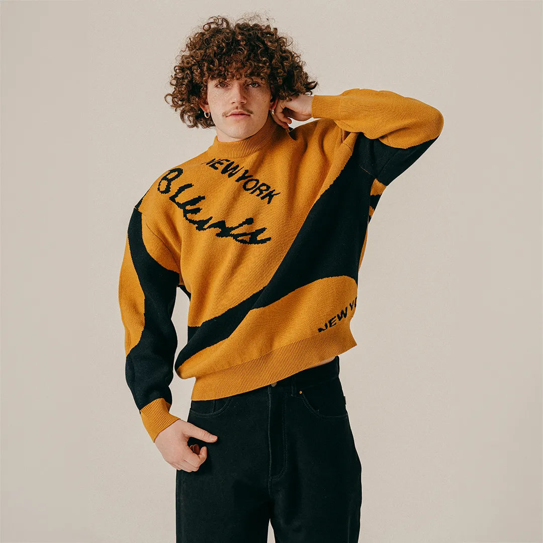 JAQUARD CREWNECK SWEATER - BLACK