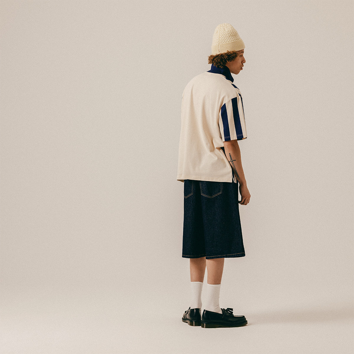 STRIPED PIQUÉE POLO - WHITECAP GRAY