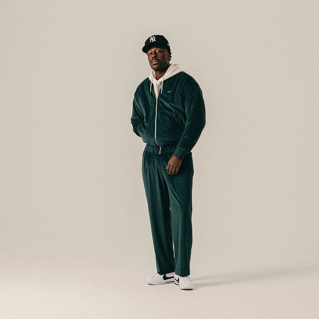 VELVET VARSITY JACKET - SEA MOSS