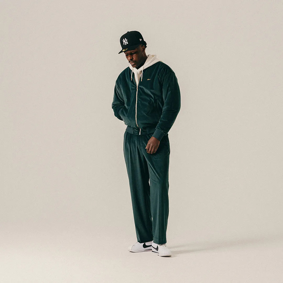 VELVET VARSITY JACKET - SEA MOSS
