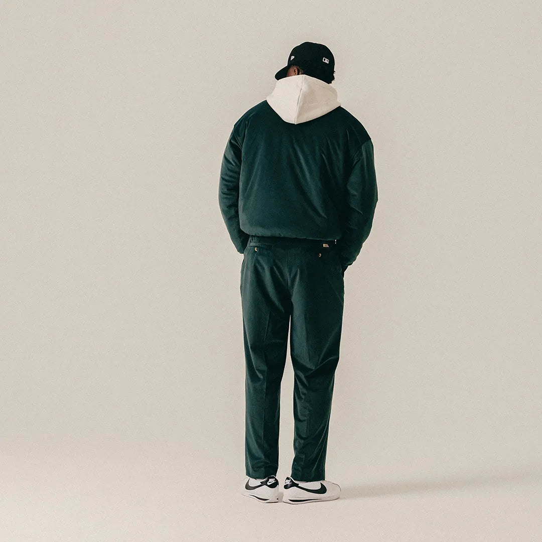 VELVET VARSITY JACKET - SEA MOSS