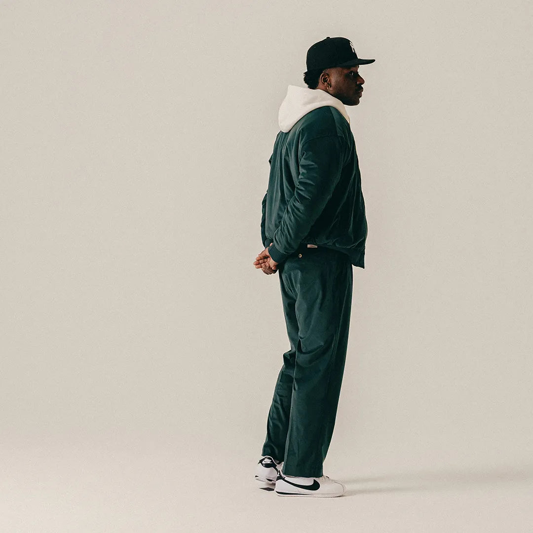 VELVET VARSITY JACKET - SEA MOSS