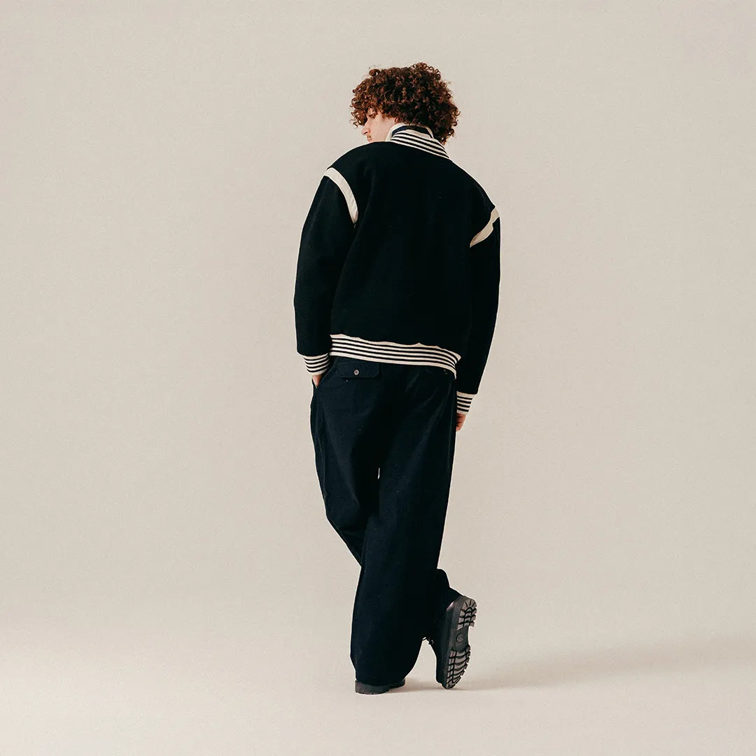 SCRIPT VARSITY JACKET - BLACK