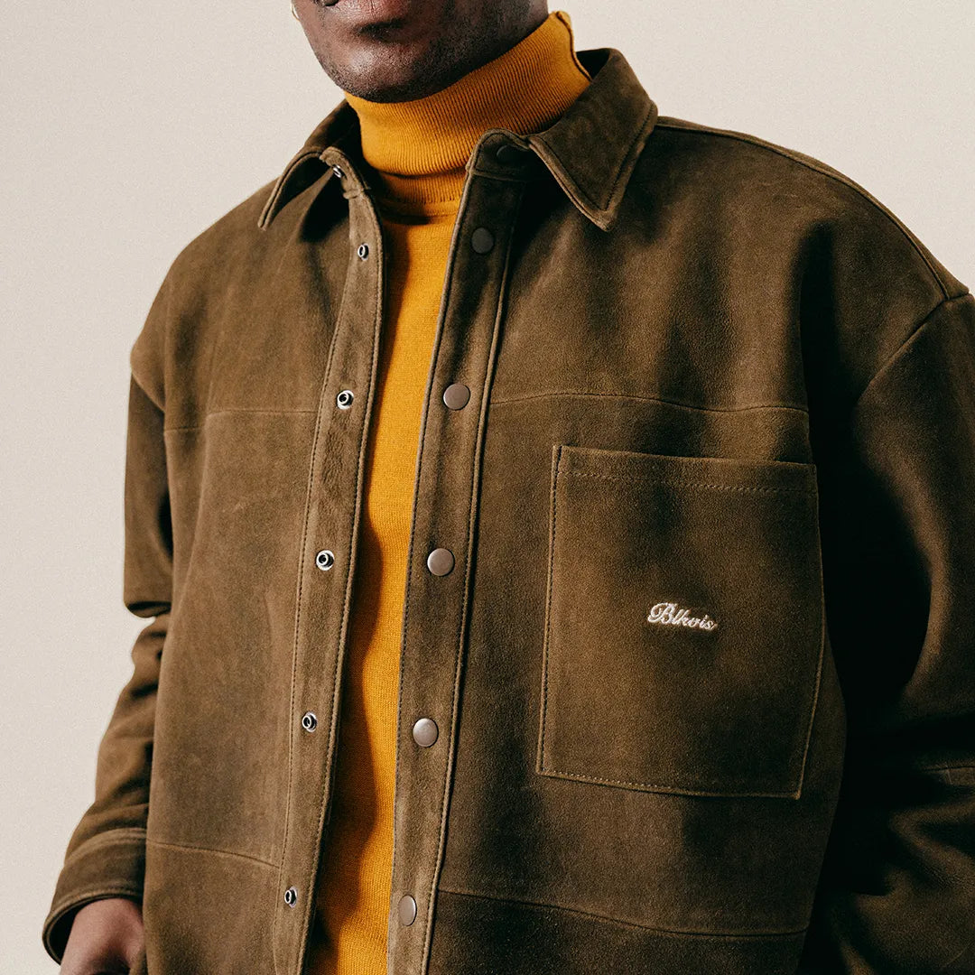 SUEDE LEATHER SHIRT - MILITARY OLIVE