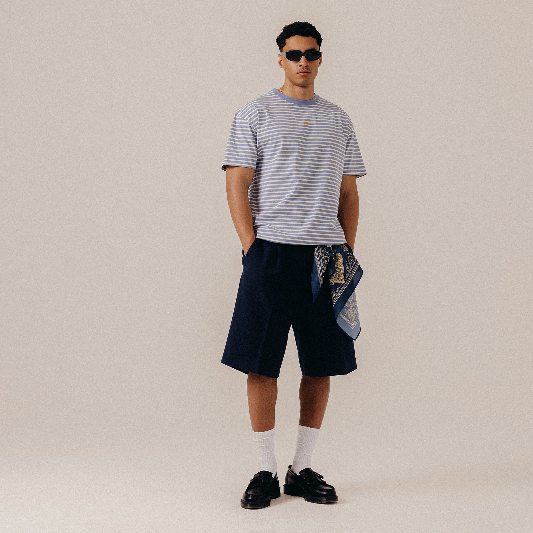 STRIPED TEE - STONE WASH BLUE