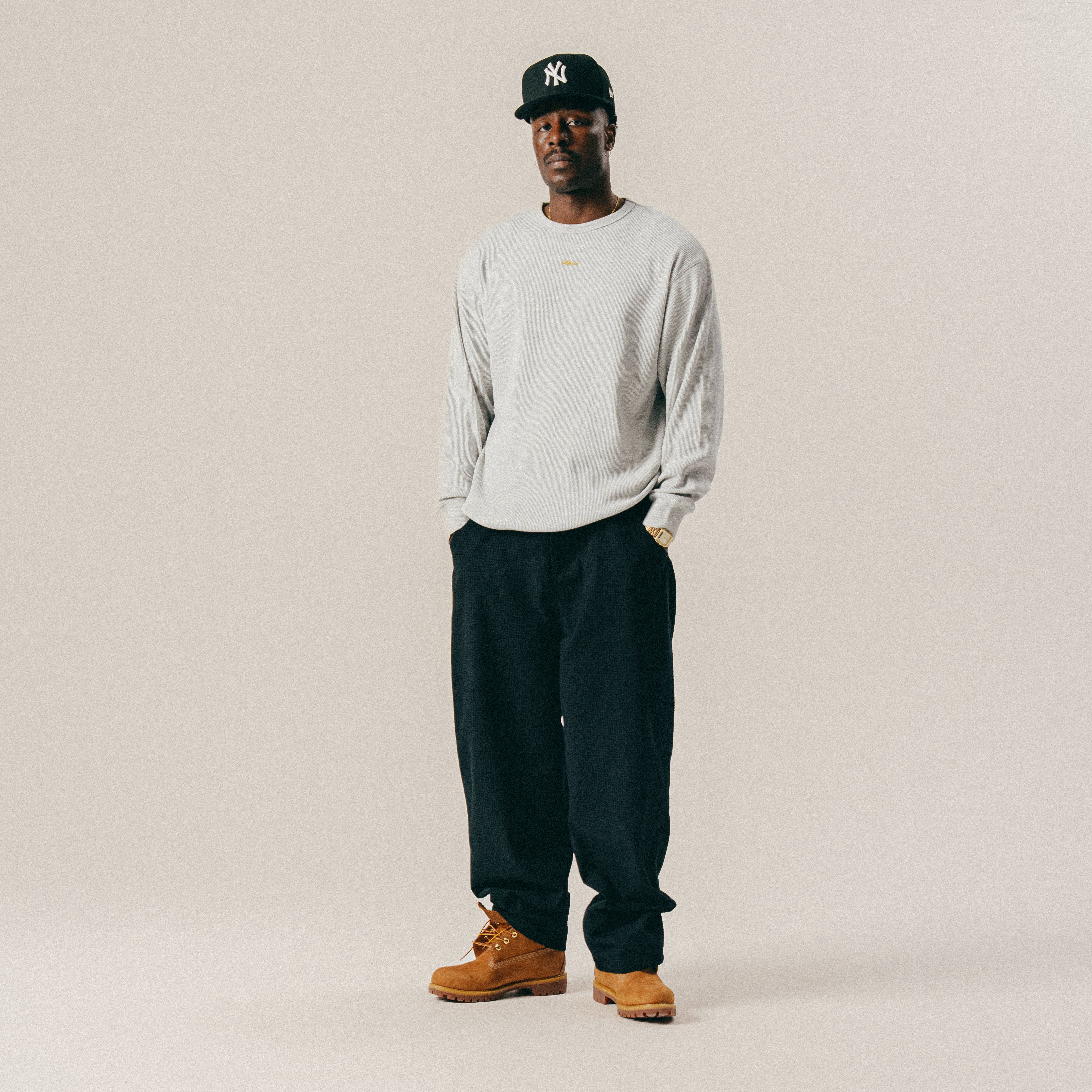 BLKVIS SCRIPT WAFFLE LONGSLEEVE - MID GREY HEATHER