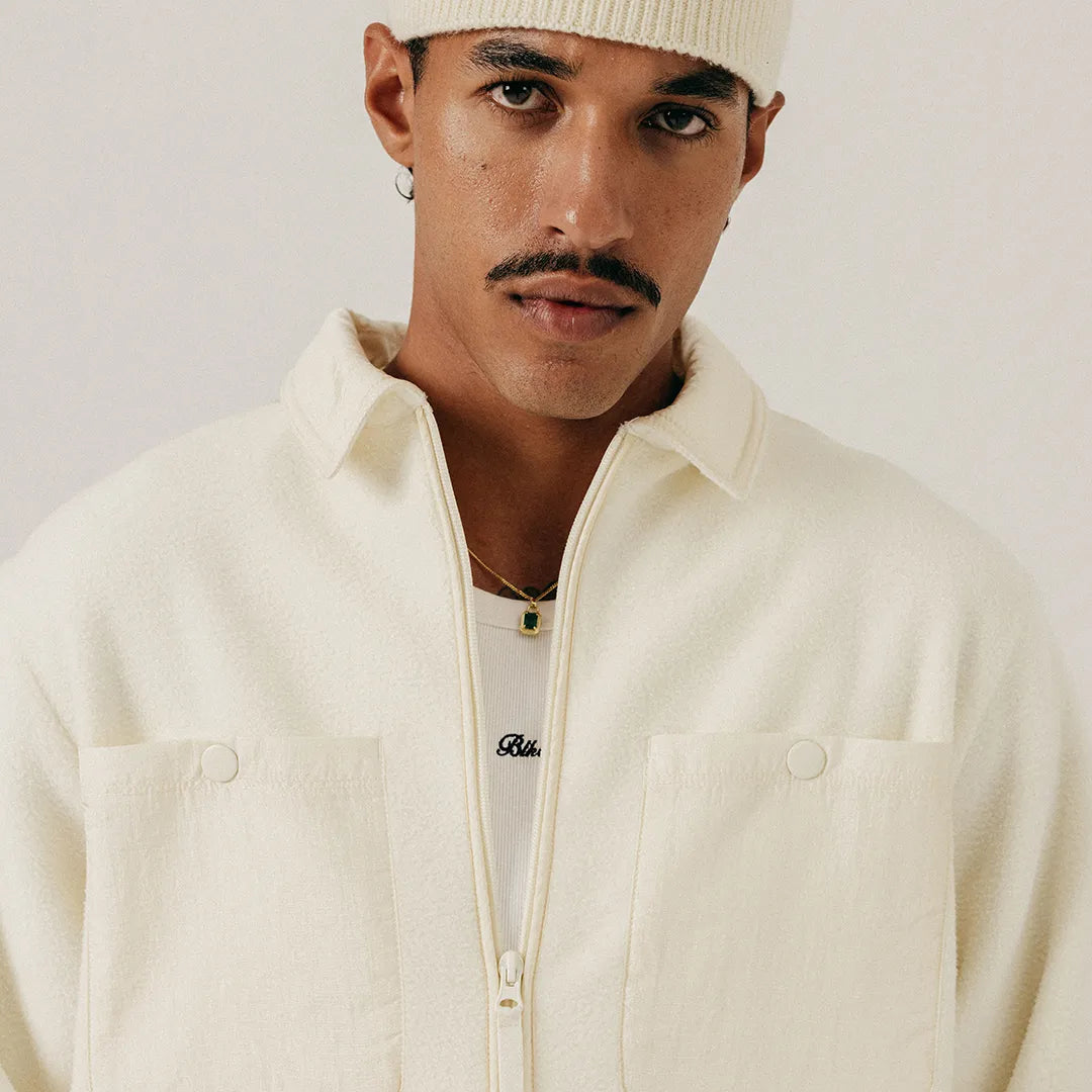 LOGO FLEECE OVERSHIRT - PAPYRUS