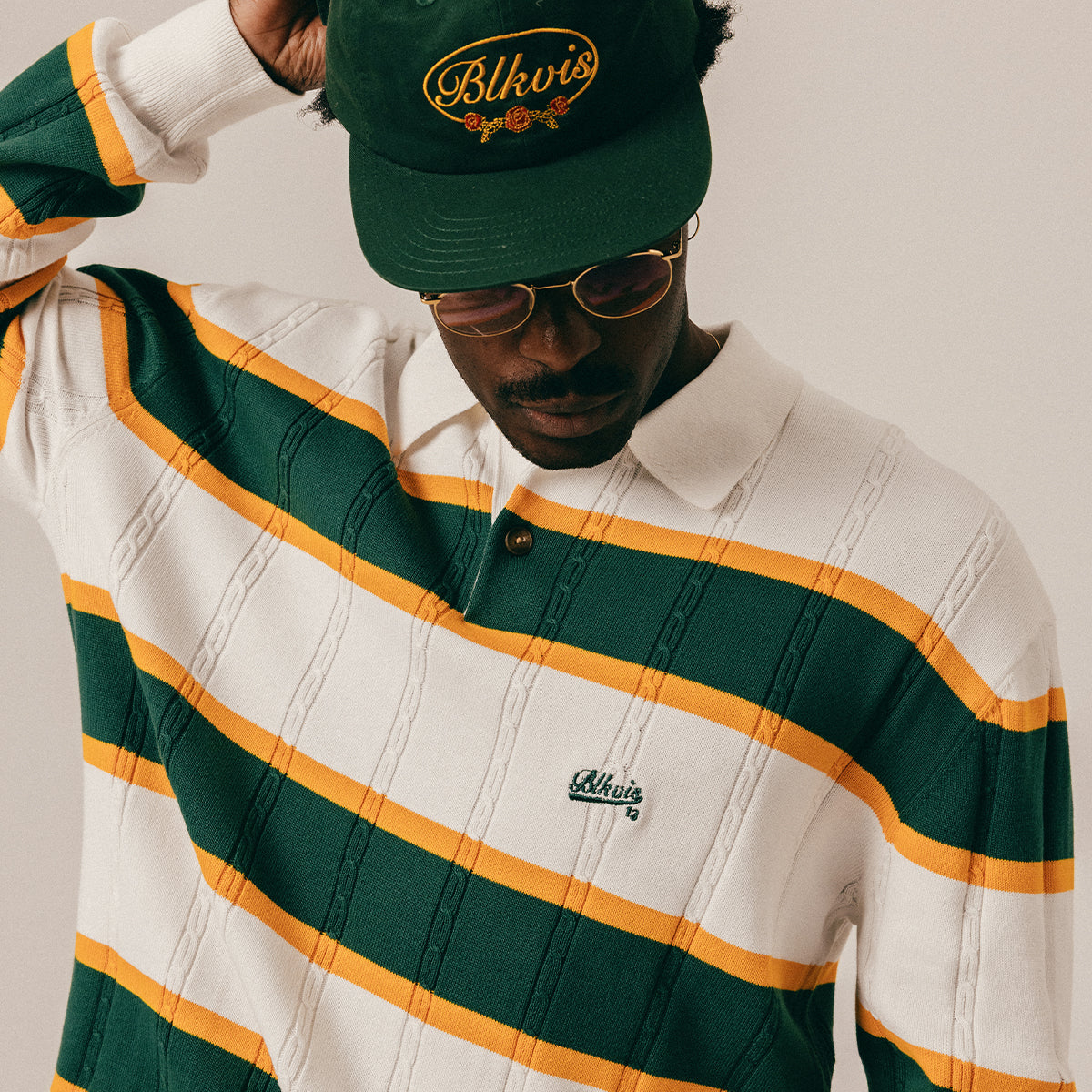 CABLE KNIT LONGSLEEVE POLO - WHITE