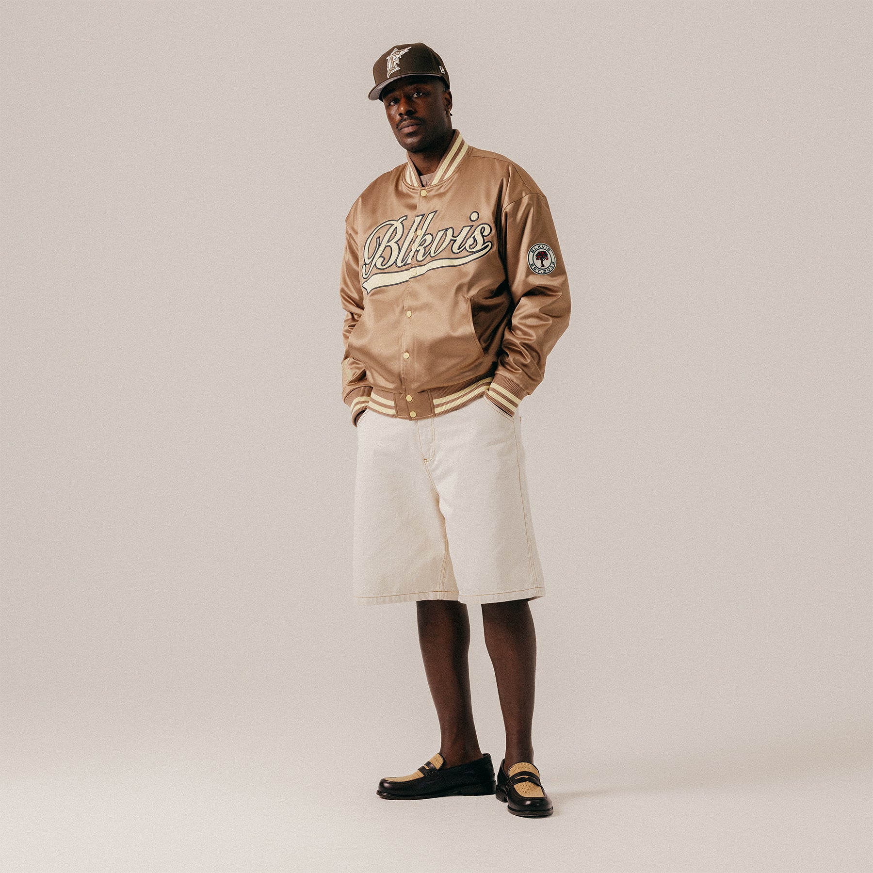 WASHED SATIN VARSITY JACKET - GINGER SNAP