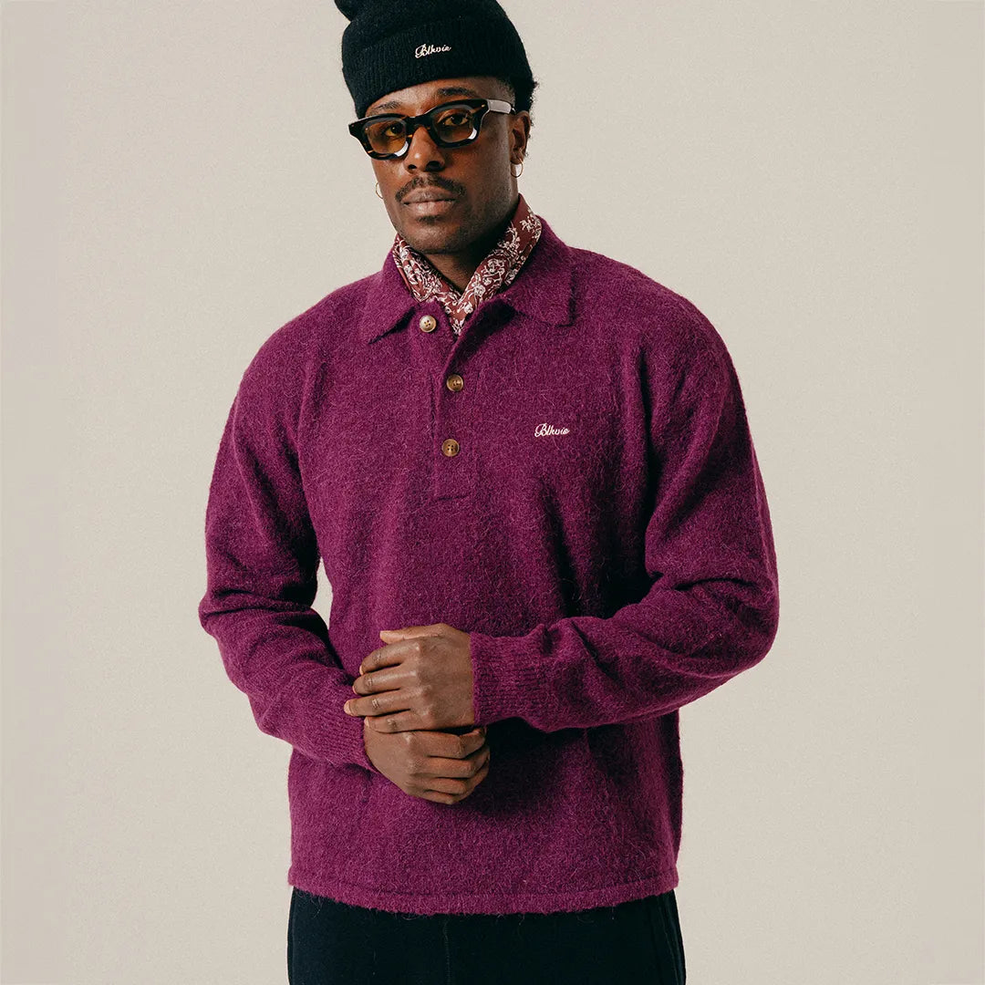 HAIRY STRUCTURE LONGLEEVE POLO - DARK PURPLE