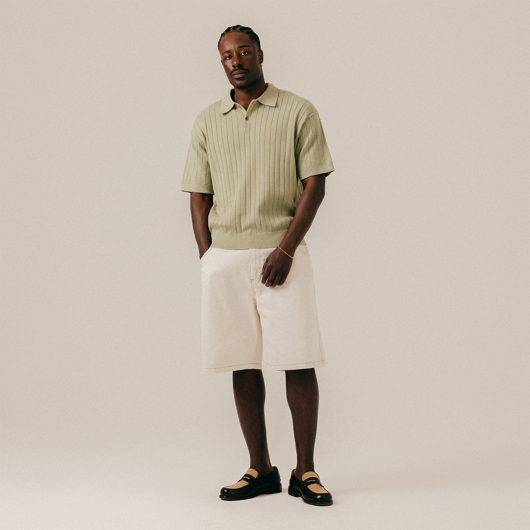RIB KNITTED POLO - TEA