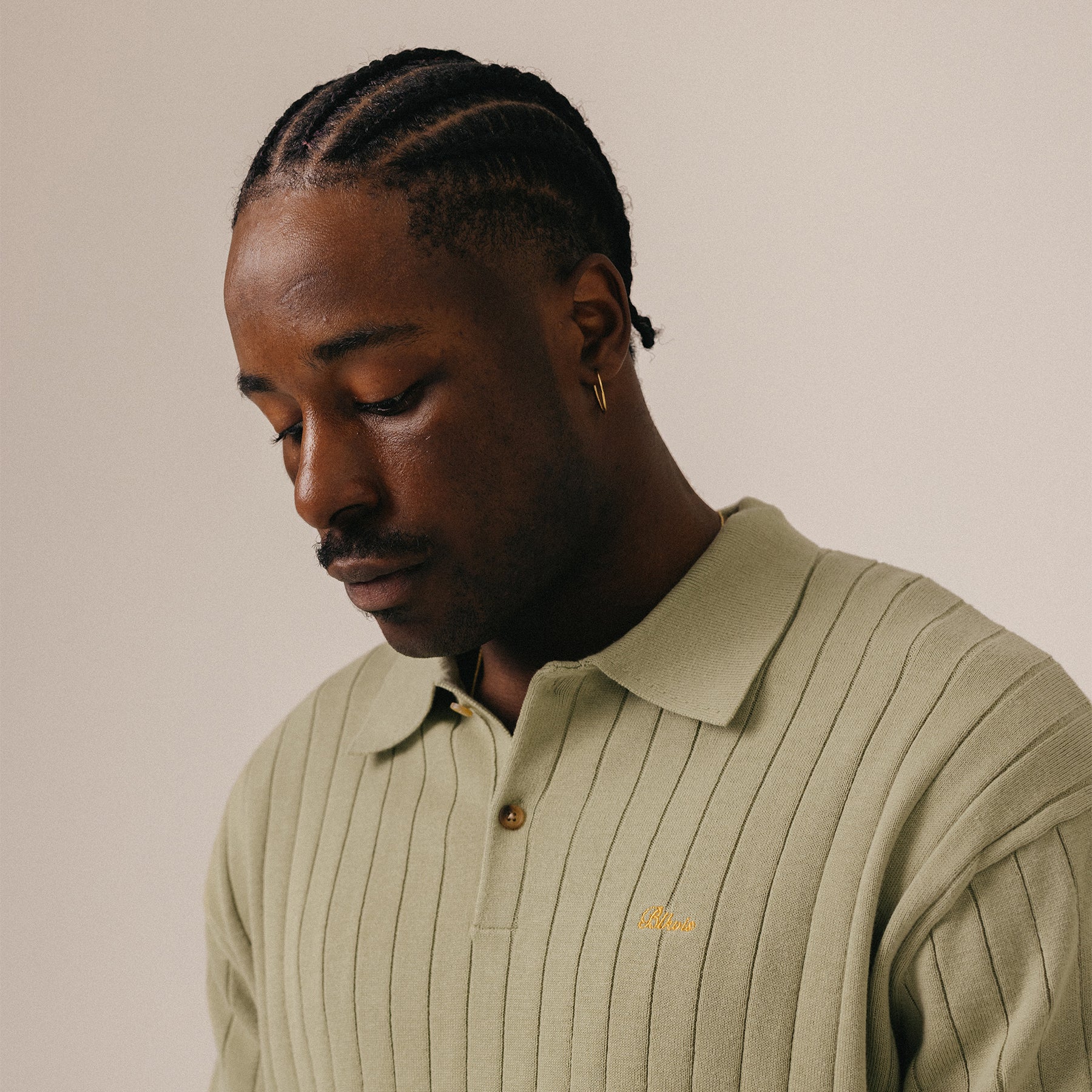 RIB KNITTED POLO - TEA