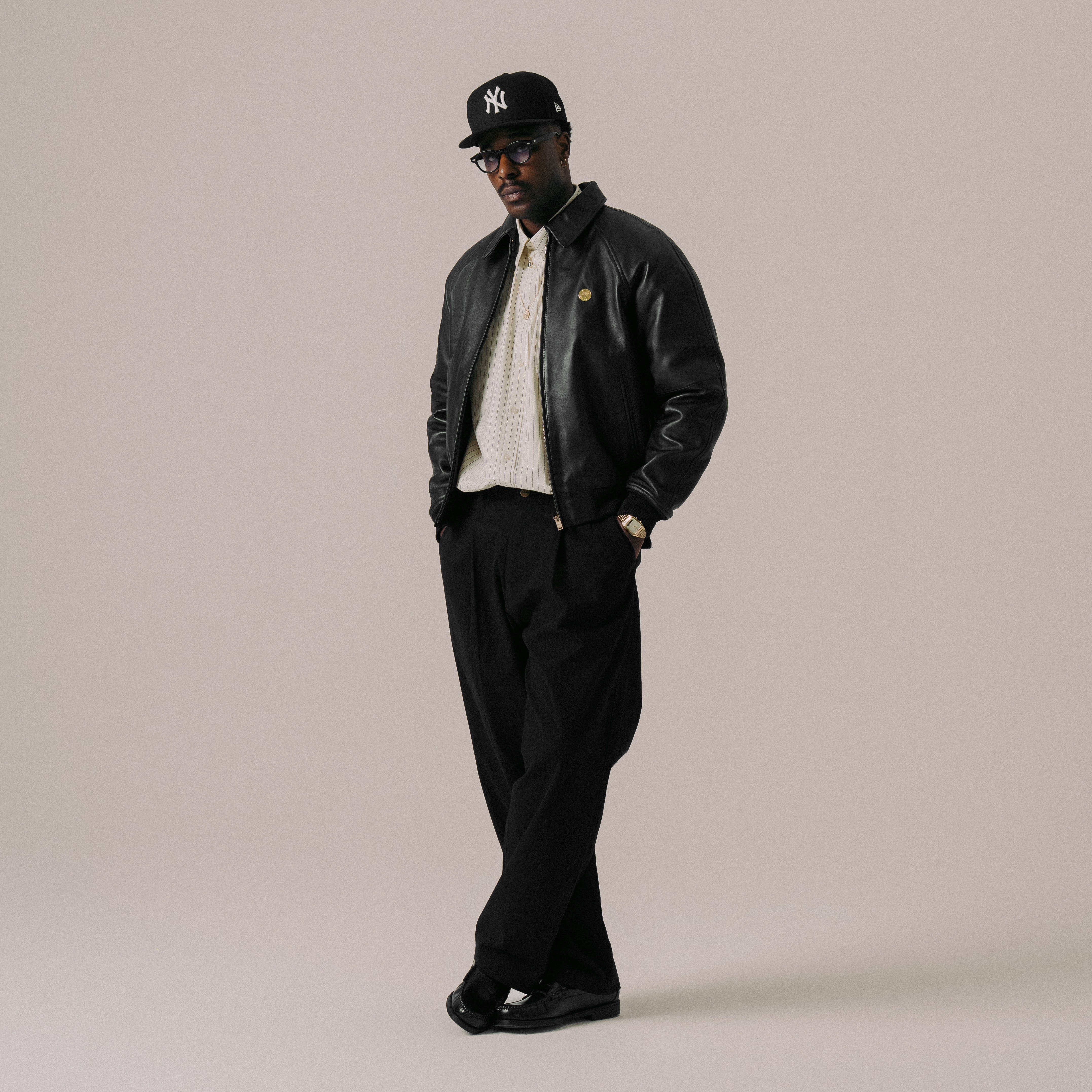 BLKVIS FULL LEATHER VARSITY JACKET - BLACK