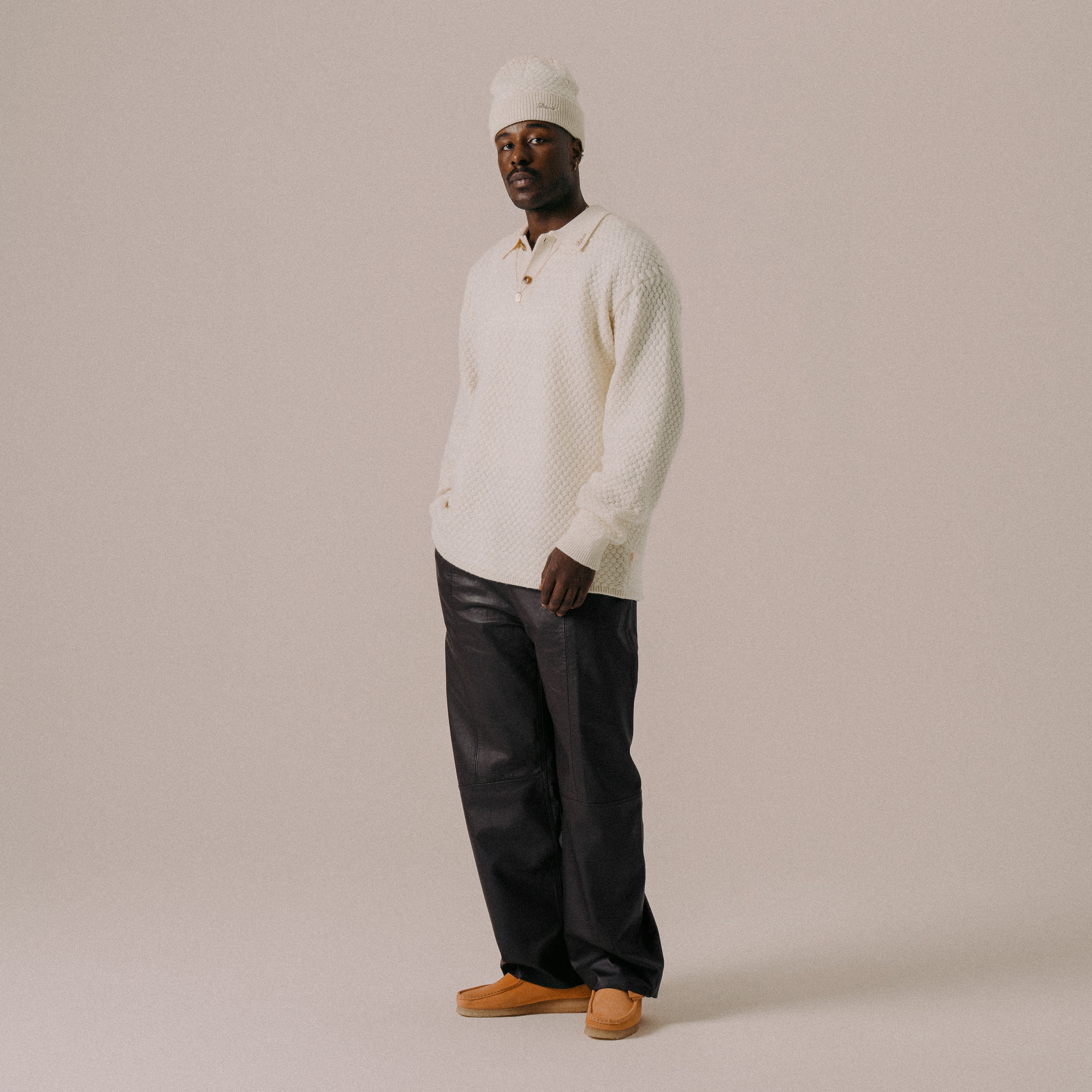 BLKVIS SCRIPT CABLE KNIT POLO - ANTIQUE WHITE