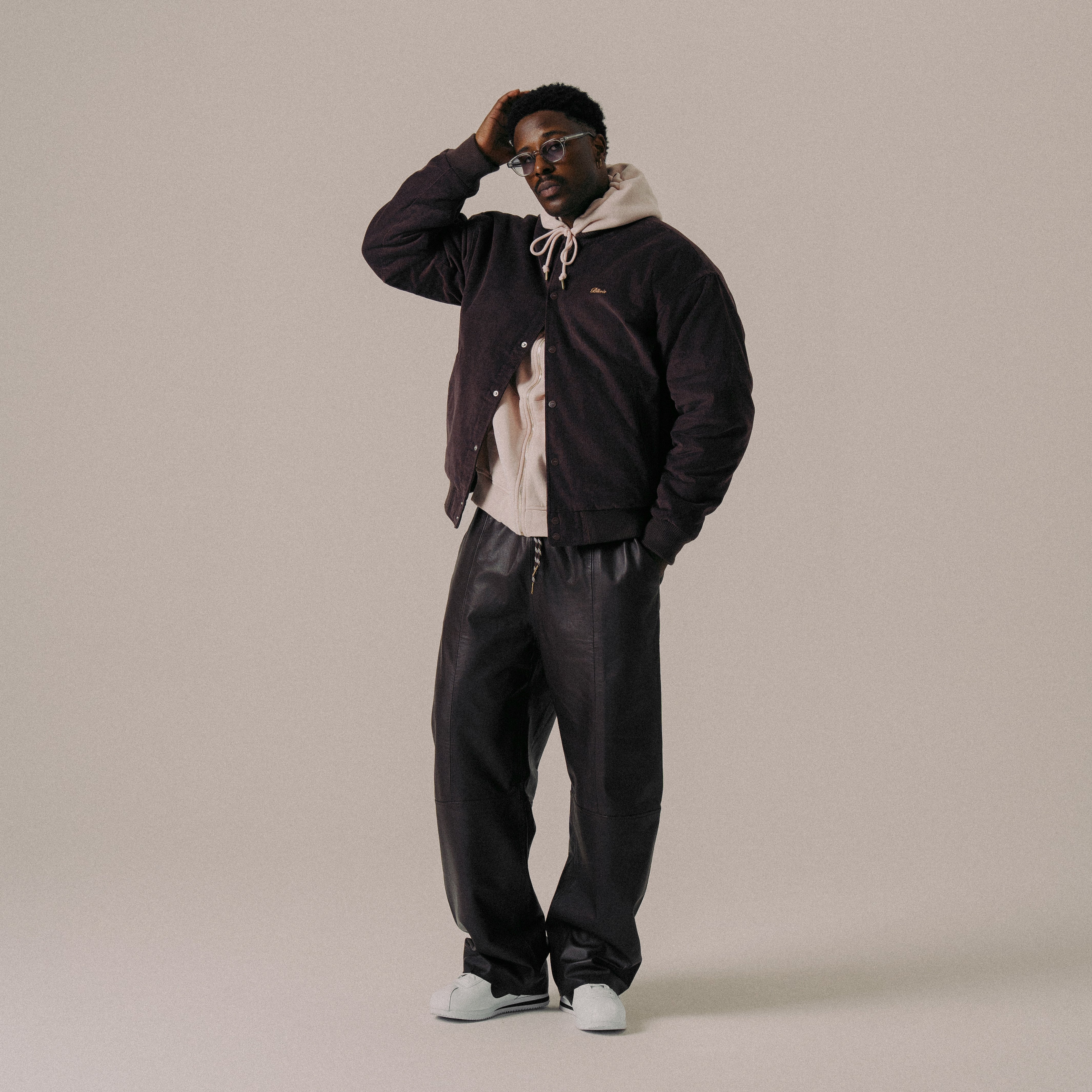 BLKVIS SCRIPT CORDUROY VARSITY JACKET - RAISIN