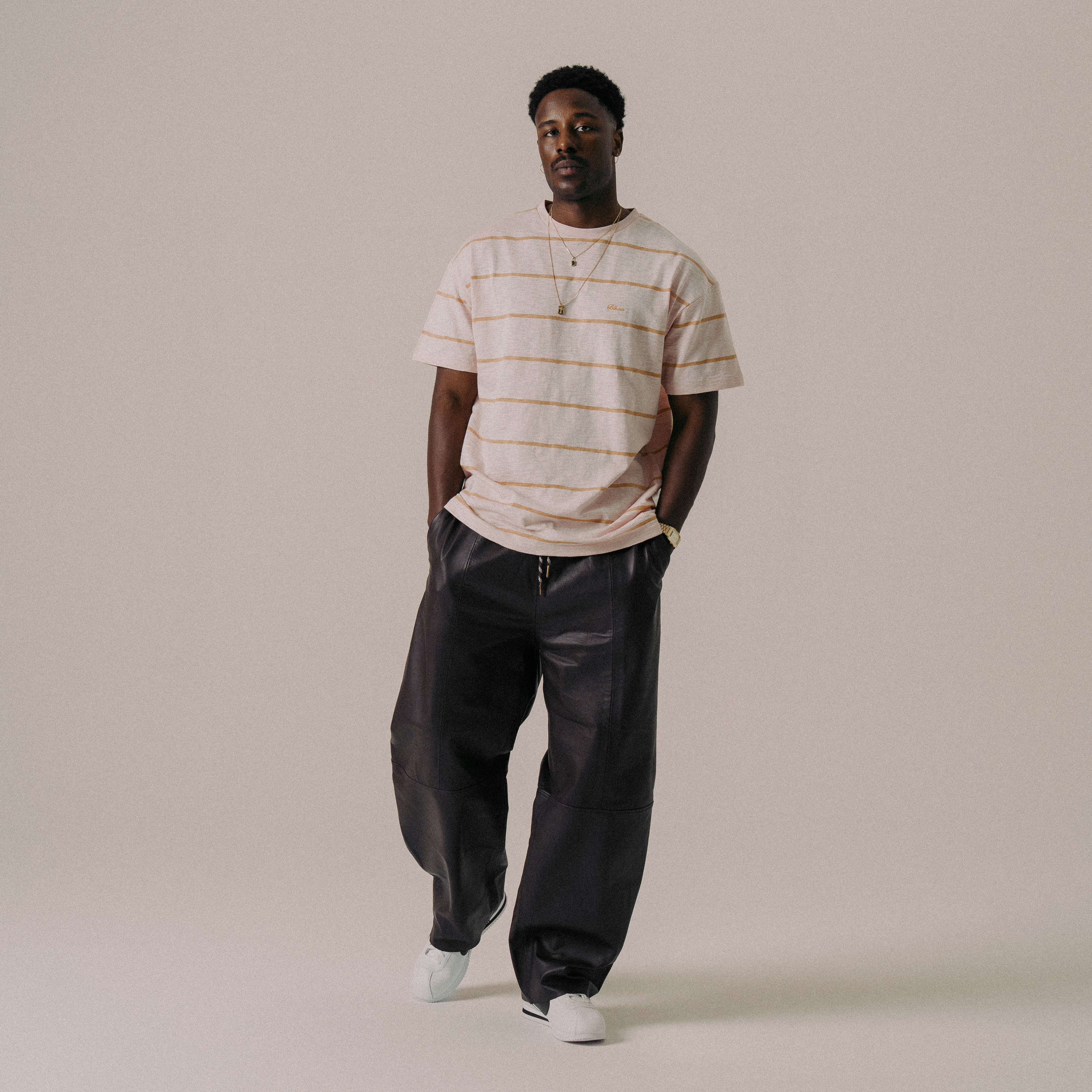 BLKVIS SCRIPT STRIPED CLUB TEE - SEPIA ROSE