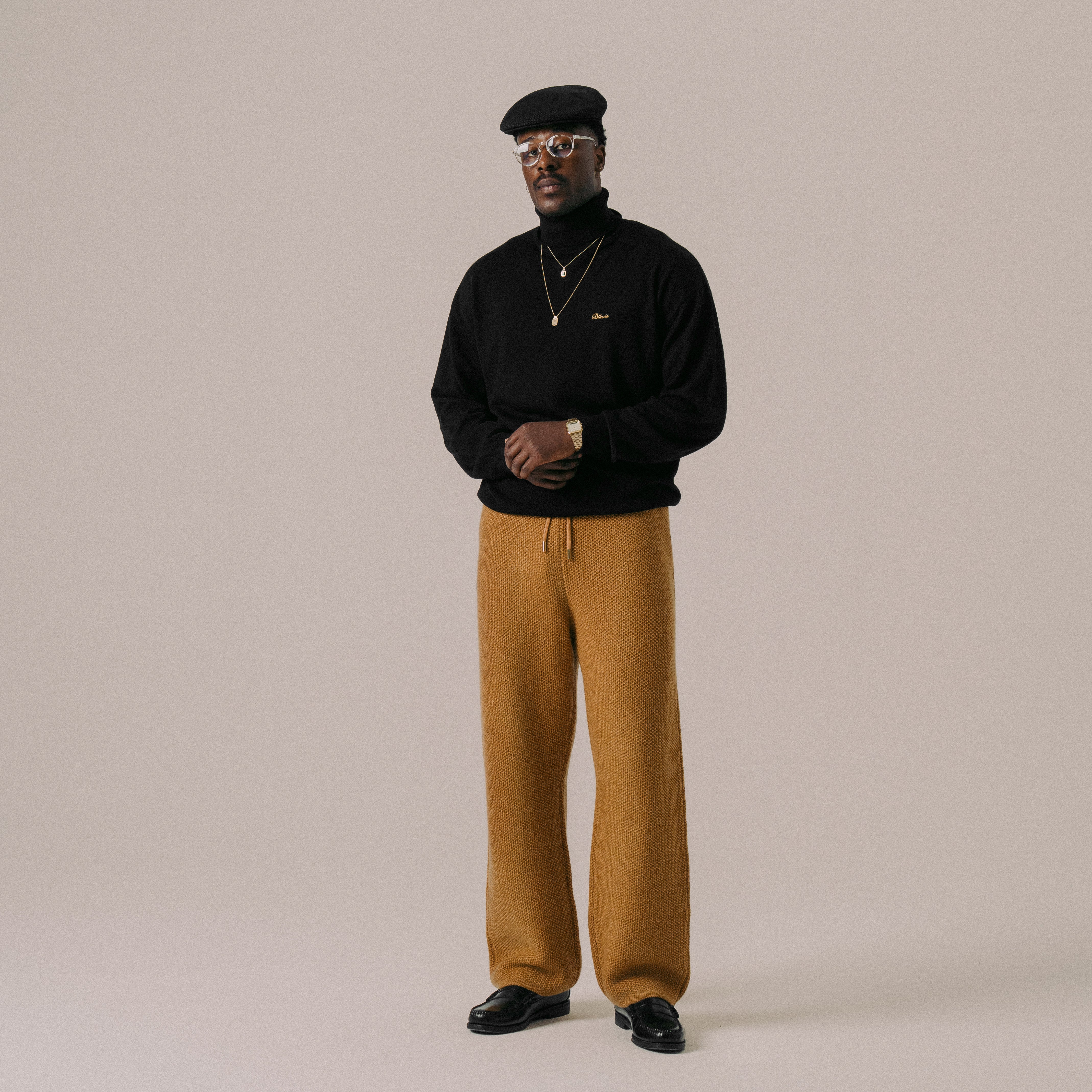 BLKVIS 2TONE STRUCTURE KNIT PANTS - TAFFY