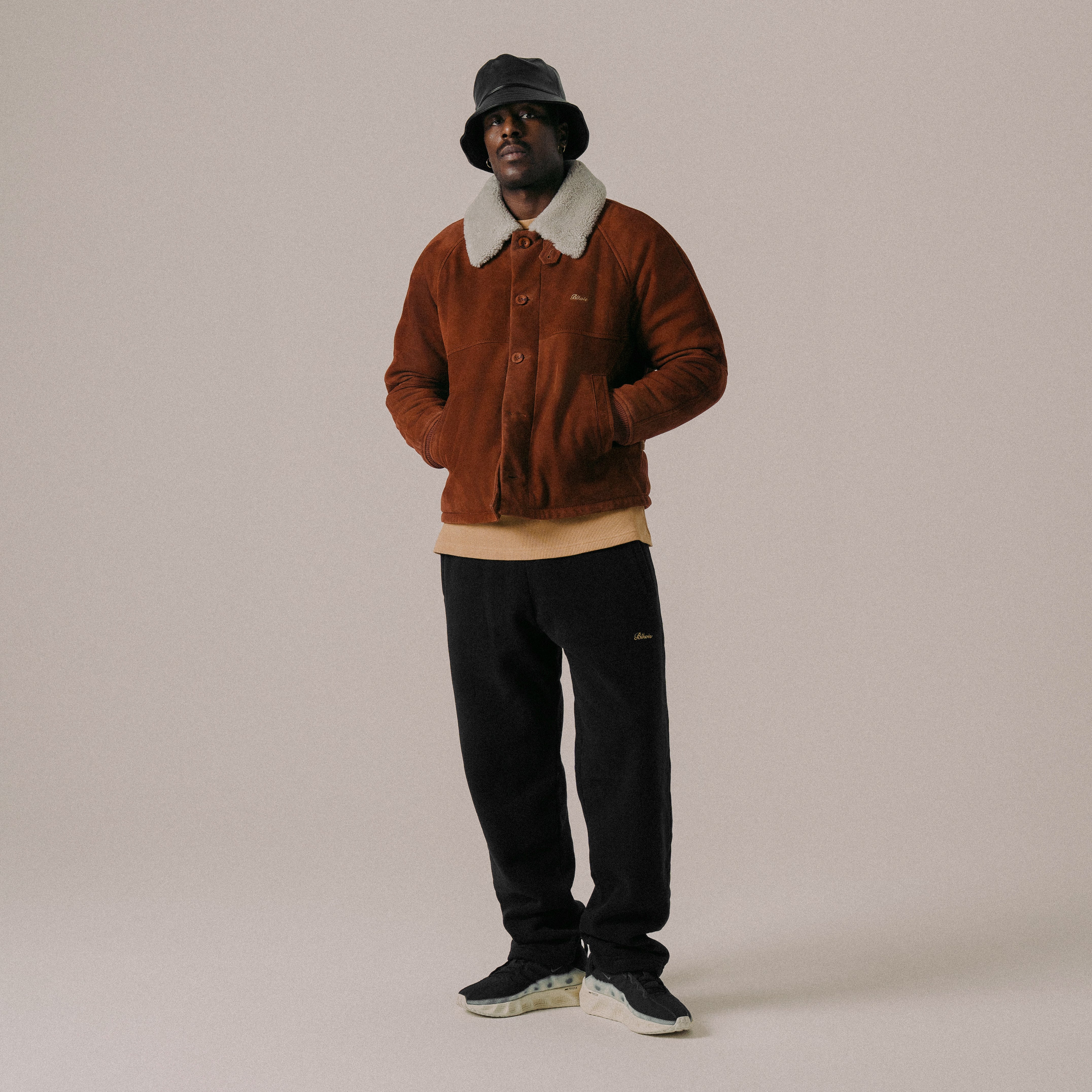 BLKVIS SCRIPT SHEARLING LEATHER JACKET - HONEY GOLD